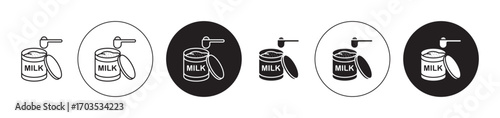Powdered milk icons collection in black filled and stroke line style