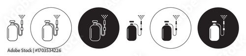 Pressure sprayer icons collection in black filled and stroke line style