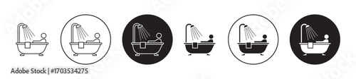 Person Bathing icons collection in black filled and stroke line style