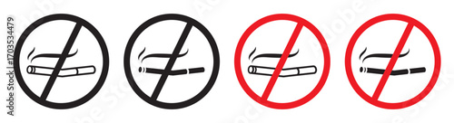 No smoking icons collection in black filled and stroke line style
