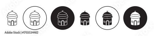 Mud hut icons collection in black filled and stroke line style