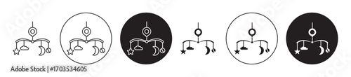 Lullaby toy icons collection in black filled and stroke line style