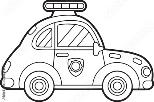 Simple Police Car with Siren Light and Shield Coloring Page