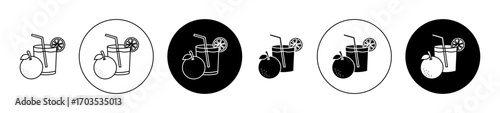 Fruit juice icons collection in black filled and stroke line style