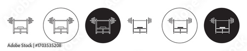Fitness gym with barbell icons collection in black filled and stroke line style