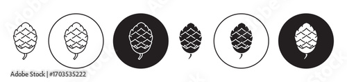 Fir cone icons collection in black filled and stroke line style