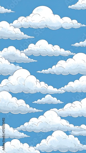 Cartoon sky with fluffy clouds