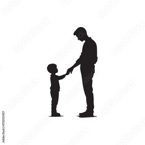Silhouette of father and son holding hands, family love and relationship vector illustration