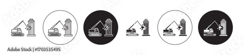 Demolition icons collection in black filled and stroke line style