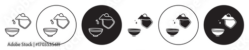 Cooking oil and bowl icons collection in black filled and stroke line style