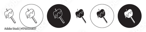 Caramelized apple icons collection in black filled and stroke line style