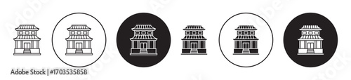 Buddhist temple icons collection in black filled and stroke line style