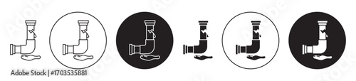 Broken pipe icons collection in black filled and stroke line style