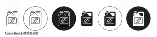 Biofuel canister icons collection in black filled and stroke line style
