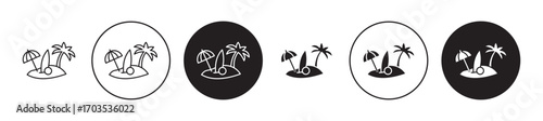 Beach icons collection in black filled and stroke line style