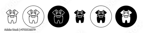 Baby overalls icons collection in black filled and stroke line style