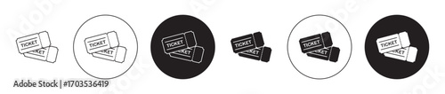Ticket icons collection in black filled and stroke line style