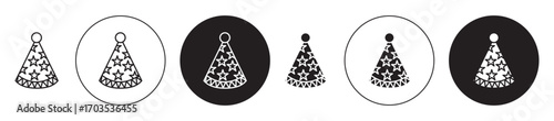 Party hat icons collection in black filled and stroke line style