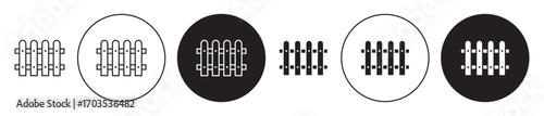Plank fence icons collection in black filled and stroke line style