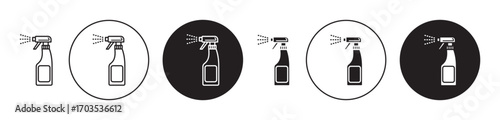 Cleaning spray icons collection in black filled and stroke line style