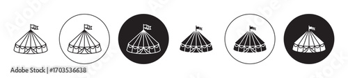 Circus tent icons collection in black filled and stroke line style