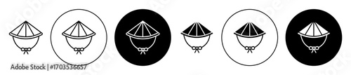 Bamboo hat icons collection in black filled and stroke line style