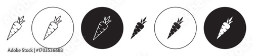Carrot icons collection in black filled and stroke line style