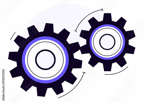 Dynamic gears turning illustrate process optimization and collaboration for business solutions and automation