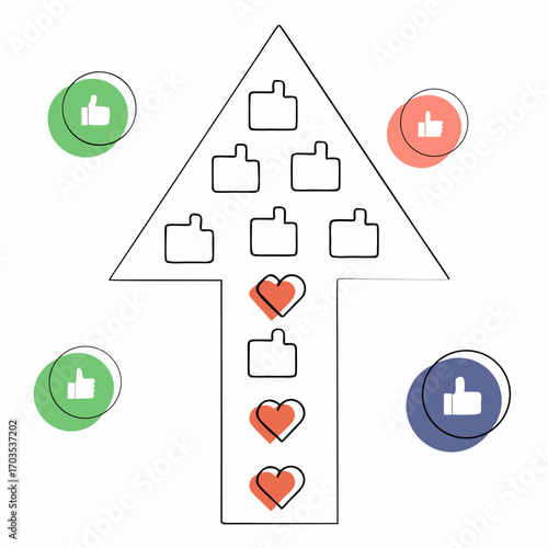 Boost your social media engagement with increasing likes and loves on an upward trending arrow