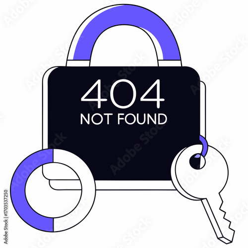 404 error padlock with key warns of website problems and technical issues digitally