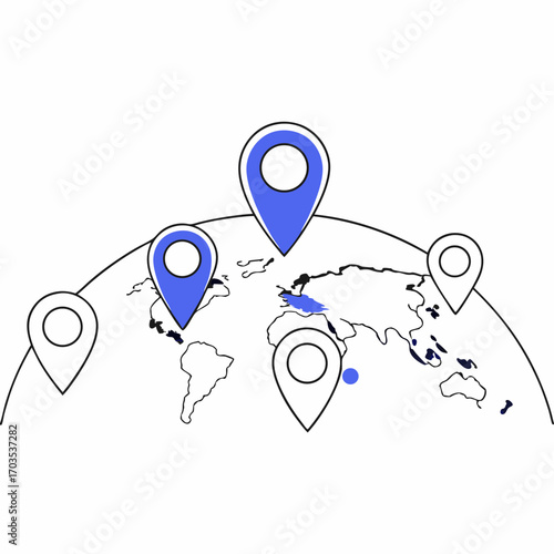 Global business locations around the world with location pins for websites and marketing materials