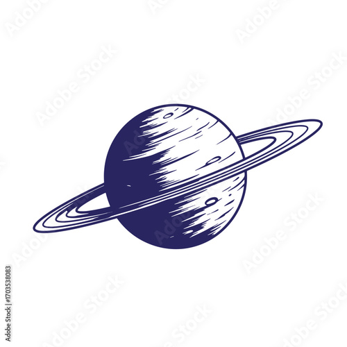 Hand drawn illustration of saturn with its prominent rings isolated on a white background