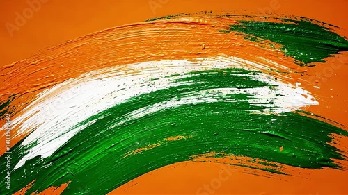 Abstract Indian Flag Painting with Brushstrokes on Orange Background