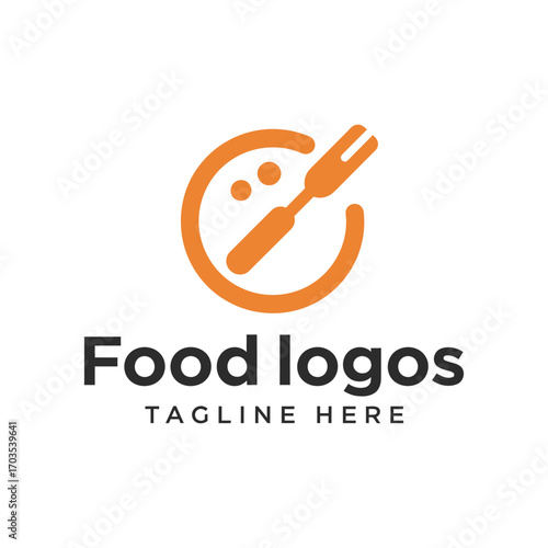 Simple Orange Food Logo with Fork and Plate restaurant cafe dining menu cuisine kitchen restaurant logo cafe logo minimal minimalist