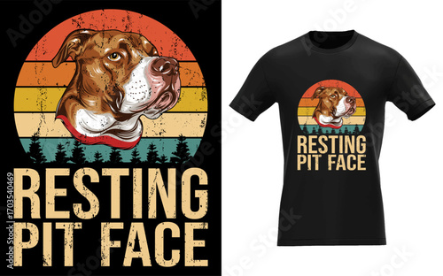 Funny vintage pitbull dog face illustration with a relaxed expression