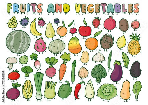 illustration de fruits et légumes en forme de personnages de BD