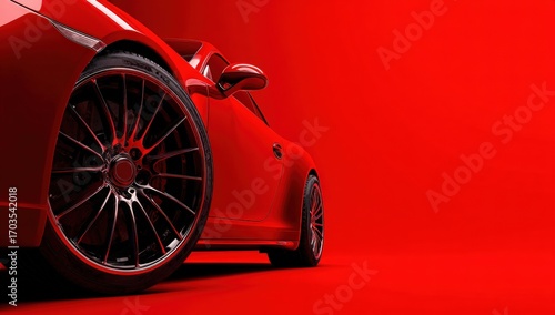 Red sports car on red background