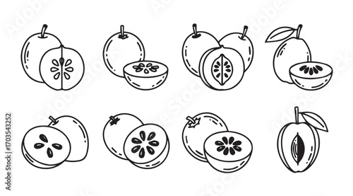 Collection of star fruit and other tropical fruits in a simple silhouette style