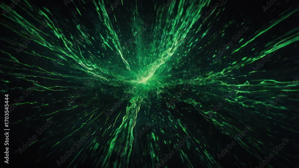 Obraz premium Abstract green energy burst creating a dynamic visual effect with a dark background