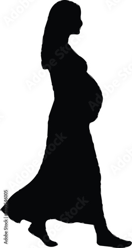 Silhouette of pregnant woman walking gracefully, maternity concept, expecting mother, pregnancy health, motherhood, maternal care, family planning vector illustration