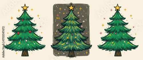  Whimsical Retro Holiday Hand Drawn Christmas Tree SVG