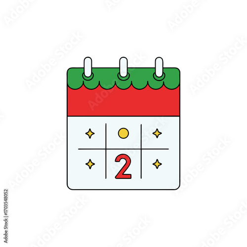 Calendar icon showing the second day date on transparent background