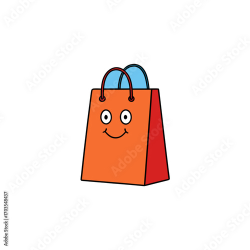 Cartoon shopping bag with a happy face on transparent background