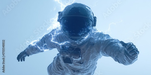 Astronaut in space suit, surrounded by blue lightnings