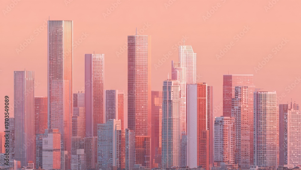 Obraz premium City skyline bathed in soft pink light