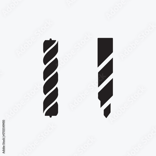 drill bit tool vector set, two different drill bits illustration, carpentry hardware icon graphic, construction workshop equipment vector, metal and wood drilling tool symbol.