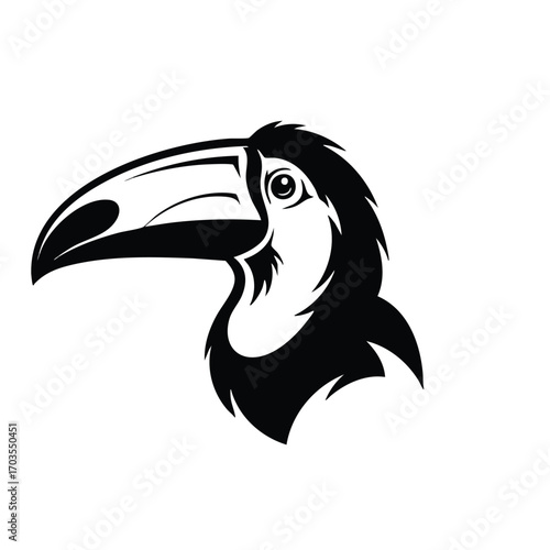 Stylized black and white toucan head illustration vector graphic.