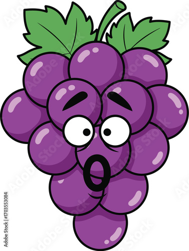 Surprised Purple Grapes Character Illustration	