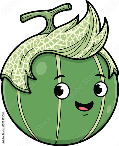Happy Melon Character with Hair	