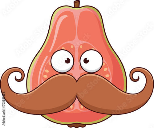 Cartoon Guava Character with Mustache	